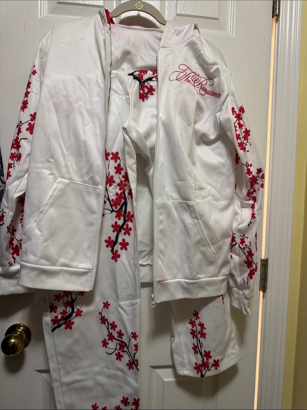 White Floral Zip-Up Hoodie Jacket